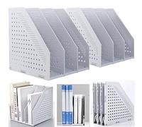 Marte Vanci 3 Compartment Collapsible Magazine Holder Desktop Binder Organiser Lever Arch File Holder Paper Book Document Divider Adjustable for Desk Bookshelf Cabinet Racks (2 Pcs Light Grey)