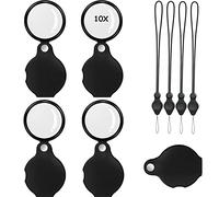 Marte Vanci 4 Pcs Magnifying Glasses 10X Portable Folding Pocket Magnifiers with Rotating Protective Cover Palm-Sized Magnifiers with Lanyards, for Reading, Outdoor Exploration, Jewelry, Coins(Black)