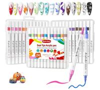 Marte Vanci Acrylic Paint Pens 24 Colour, Dual Tip Nail Art Pens, Paint Marker with Brush & Bullet Tip, Colouring Marker Set for Nails, Rock Painting, Fabric, Glass, Wood, Ceremic, DIY Crafts
