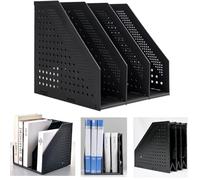 Marte Vanci Collapsible Magazine File Holder, 3 Compartment, Black | Adjustable Book Organiser, Plastic Lever Arch File Storage, Vertical Document Folder Rack, for Office School Desk Shelves