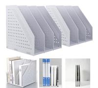 Marte Vanci Collapsible Magazine File Holder Desktop Book Organiser Lever Arch File Storage Folder Document Rack Divider Adjustable for Office School Desk Shelves 3 Compartment (Light Grey 2 Pcs)