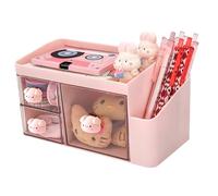 Marte Vanci Desk Organiser with 3 Drawers, Cute Desktop Tidy Stationery Organiser with Pen Holder, Small Plastic Storage Caddy, Multifunctional Desk Accessories for Makeups Art Supplies Crafts Pink