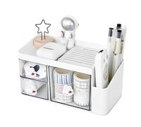 Marte Vanci Desk Organiser with 3 Drawers, Cute Desktop Tidy Stationery Organiser with Pen Holder, Small Plastic Storage Box, Multifunctional Desk Accessories Caddy for Art Supplies Crafts White