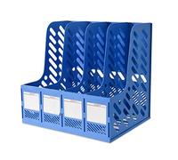 Marte Vanci Magazine File Holder, Plastic A4 Paper Organiser, 4 Vertical Slots Desk Document Folder Holder Book Rack for Office Desktop Bookshelf Cabinet Home School Storage with File Bag Blue