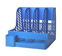 Marte Vanci Magazine File Holder, Plastic A4 Paper Organiser, 4 Vertical Slots Desk Document Folder Holder Book Rack with Pen Holder for Office Desktop Bookshelf Cabinet Home School Storage