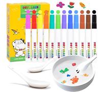 Marte Vanci Magical Water Floating Pens, Water Painting Art Marker Kit with 2 Spoons, Colouring Felt Tip Pens Dry Erase Fun Magic Water Doodle Washable Marker Gift Set for Kids 12 Colours