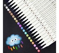 Marte Vanci Metallic Marker Pens,20 Colours Metallic Paint Pens, Soft Tip Art Pen for Black Paper Ceramic DIY Album Adult Colouring Book Scrapbook Craft Supplies