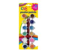 Martello 12 Coloured Poster Paints Pack 12 Vibrant Paint Colours Includes Twelve Assorted 3Ml Poster Paint Pots 3 Paint Brushes Included