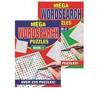 Martello A5 Mega Wordsearch Travel Puzzle Books - Word Search Brain Teaser Books 1 & 2
