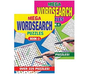 Martello A5 Mega Wordsearch Travel Puzzle Books - Word Search Brain Teaser Books 3 & 4