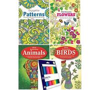 Martello Set of 4 Anti-Stress Adults Relaxing Art Therapy Colouring Book with 48 Designs per Book - Also Includes 22 Pack of Premium Colouring Pencils