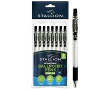 Martello Stallion Retractable Ballpoint Pens, Black Ink 1mm Tip - Pack of 8