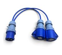 Marten 16A Caravan Hook Up Splitter Cable 2 Way | 16A Plug to 2 x 16A Sockets | Blue Arctic 1.5mm² Cable | IP44 | Motorhome, Campervan & Camping Electric Hook Up | 0.5m