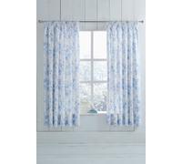 Charlotte Thomas Amelie Blue Floral Pencil Pleat Fully Linen Curtains & Tie Backs 66"x72"