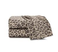 MARTEX Elegance Seduction 1S51588 Satin Silky Deep Pocket Easy Care Machine Washable 1 Fitted Sheet 1 Flat Sheet and 2 Pillowcases Queen Size 4 Piece Leopard Animal Print Sheet Set, Queen, Brown