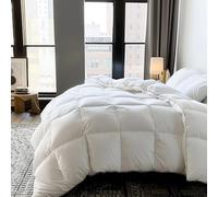 Martha Stewart 240 Thread Count White Feather and Down Comforter - All Season Warmth Duvet Insert with Corner Tabs - Full/Queen Size