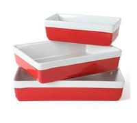 MARTHA STEWART 3 Piece Oven to Table Stoneware Bakeware, Baking Dish & Casserole Set - Red