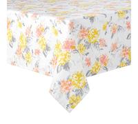 Martha Stewart Amber Floral Polyester Cotton Rectangle Tablecloth Single Pack, Yellow/Coral, 60"x102"