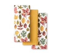 Martha Stewart Autumn Harvest Falling Leaves Kitchen Towel 3-Pack Set, 100% Cotton with Absorbent Terrycloth, Decorative Kitchen Towels, Tan/Red/Green, 16"x28"