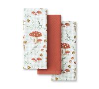 Martha Stewart Autumn Harvest Mushroom Plaid Kitchen Towel 3-Pack Set, 100% Cotton with Absorbent Terrycloth, Decorative Kitchen Towels, Burnt Orange/Green/White, 16"x28"