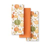 Martha Stewart Autumn Harvest Pumpkins Kitchen Towel 3-Pack Set, 100% Cotton with Absorbent Terrycloth, Decorative Kitchen Towels, Orange/Green/Ivory, 16"x28"