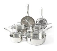 Martha Stewart Castelle 10 Piece 18/8 Stainless Steel Induction Safe Pots and Pans Non-Toxic Triply Bottom Kitchen Cookware Set