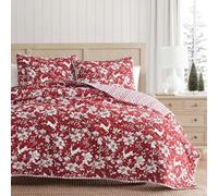 Martha Stewart Classic, Lightweight, Incredibly Soft & Wrinkle Resistant Quilt with Matching Pillowcases, 3 Piece Bed Set, Dancing Deer Red, King