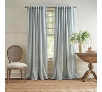 Martha Stewart Cottage Floral Jacquard Room Darkening Lined Rod Pocket/Back Tab Window Curtain Panel Pair, 84", Light Blue