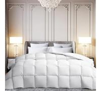MARTHA STEWART Extra Warmth White Goose Feather Down Fiber Comforter-King Size Duvet Insert, Noiseless Fabric with 84oz Filled Luxury Cloud Fluffy Bed Comforter with 8 Corner Loops, White 106x90inch