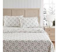 Martha Stewart - Flannel Sheets King Size, Anti-Pilling & Wrinkle Resistant Cotton, Touchably Soft for All-Season Comfort - Matching Pillowcases & Fitted Sheet (Wreaths & Mistletoe Green)