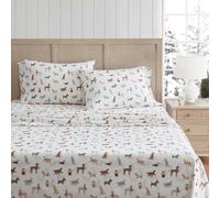 Martha Stewart - Flannel Sheets Queen Size, Anti-Pilling & Wrinkle Resistant Cotton, Touchably Soft for All-Season Comfort - Bed Sheets with Matching Pillowcases & Fitted Sheet (Holiday Pups Brown)