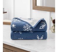 Martha Stewart Flurries Traditional Winter Snowflake Holiday Jacquard 525 GSM 100% Cotton Hand Towels - Set of 2, Dark Blue/White, Holiday Jacquard, 2 Reversible Christmas Hand Towels