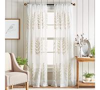 Martha Stewart Georgia Embroidery Sheer Rod Pocket Window Curtain Panel Pair, 84, Ivory