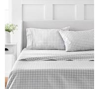 Martha Stewart Gingham Cotton King Size Sheets Set - 4 Piece | 1 Flat Sheet - 1 Fitted Sheet - 2 Pillowcases | King Size Bed Set | Home Essentials | Everyday Bedding King | Sabanas | Light Grey