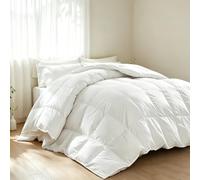 Martha Stewart Goose Feather Down Fiber Cotton Comforter Queen Size, Feather Duvet Insert Queen, Hotel Collection Hypoallergenic Comforter 58oz All Season Medium Warmth 90 x 90 Inch White