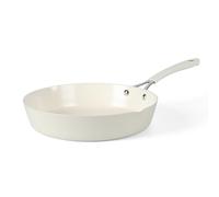 Martha Stewart Heathland 9.5 Inch Aluminum Fry Pan Cookware Non-Toxic Premium Ceramic Non Stick Frying Pan, Kitchen Egg Pan, Omelet Pan, Always Pan, Pots and Pans, Linen White, Induction Safe