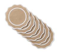 MARTHA STEWART Hessian Textured Wedge Border Placemats 6-Pack Set, 100% Natural Jute & Burlap, Woven Scallop Border Placemat, Natural/White, 15”x15” Round