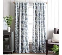 Martha Stewart Jakarta Rod Pocket/Back Tab Window Curtain Panel Pair, 95", Indigo