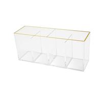 Martha Stewart Kerry Plastic 4 Compartment Pen Holder Office Desktop Organizer, with Gold Trim