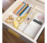 Martha Stewart Kerry Plastic Stackable Office Desk Drawer Organizers, 12" x 6", 3 Pack, with Gold Trim