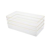 Martha Stewart Kerry Plastic Stackable Office Desk Drawer Organizers, 12" x 6", 3 Pack, with Gold Trim