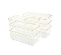 Martha Stewart Kerry Plastic Stackable Office Desk Drawer Organizers, 6" x 3", 6 Pack, with Gold Trim