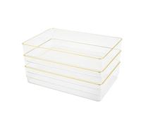 Martha Stewart Kerry Plastic Stackable Office Desk Drawer Organizers, 9" x 6", 3 Pack, with Gold Trim