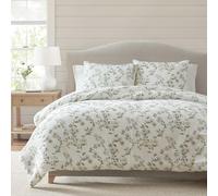 Martha Stewart - King Duvet Cover Set, Soft Cotton with Crisp & Tailored Naturally Smooth Cotton Percale Reverse, Lightweight 3 Piece Bed Set with Matching Pillowcases (Hazel Floral Beige)