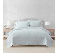 Martha Stewart - King Size Quilt Set, Soft & Breathable Cotton Percale Quilted Bedding with Matching Pillowcases, Scalloped Edge Bed Set, Vintage Scallop Blue