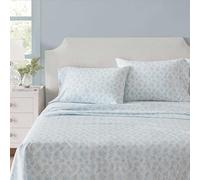 Martha Stewart - King Size Sheets Set, Crisp & Tailored Cooling Sheets w/a Naturally Smooth Cotton Percale Lightweight Feel - Bed Sheets with Matching Pillowcases & Fitted Sheet (Floral Blue)