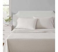 Martha Stewart - King Size Sheets Set, Crisp & Tailored Cooling Sheets w/a Naturally Smooth Cotton Percale Lightweight Feel - Bed Sheets with Matching Pillowcases & Fitted Sheet (Leaves Beige)