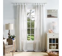 Martha Stewart Laguna Stripe Semi-Sheer Tie Tab Window Curtain Panel Pair, 84", Blue