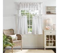 Martha Stewart Laguna Stripe Semi-Sheer Tie Tab Window Curtain Valance and Tiers Set, Mocha