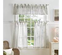 Martha Stewart Laguna Stripe Semi-Sheer Tie Tab Window Curtain Valance and Tiers Set, Navy